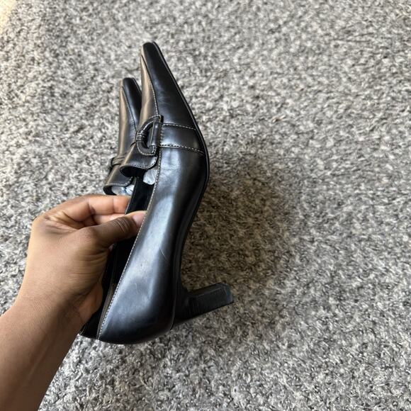 VTG Paul Green Leather Low Kitten Heel Pumps Black Y2K 90s Pointed Toe US 6 - Picture 5 of 12